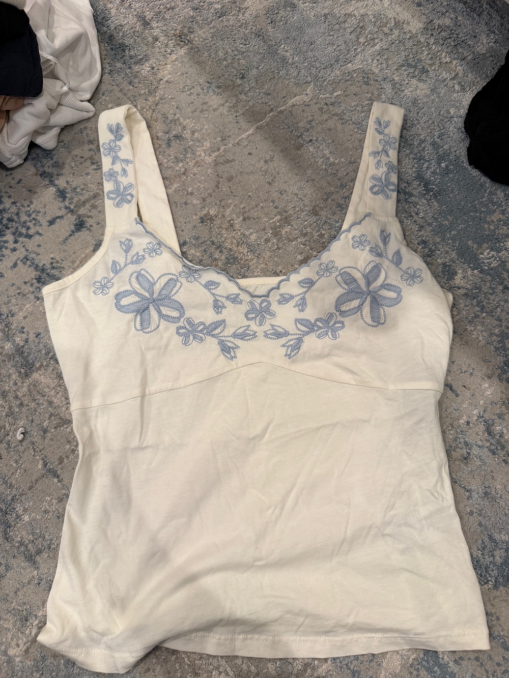J. Crew White Camisole with Light Blue Floral Embroidery